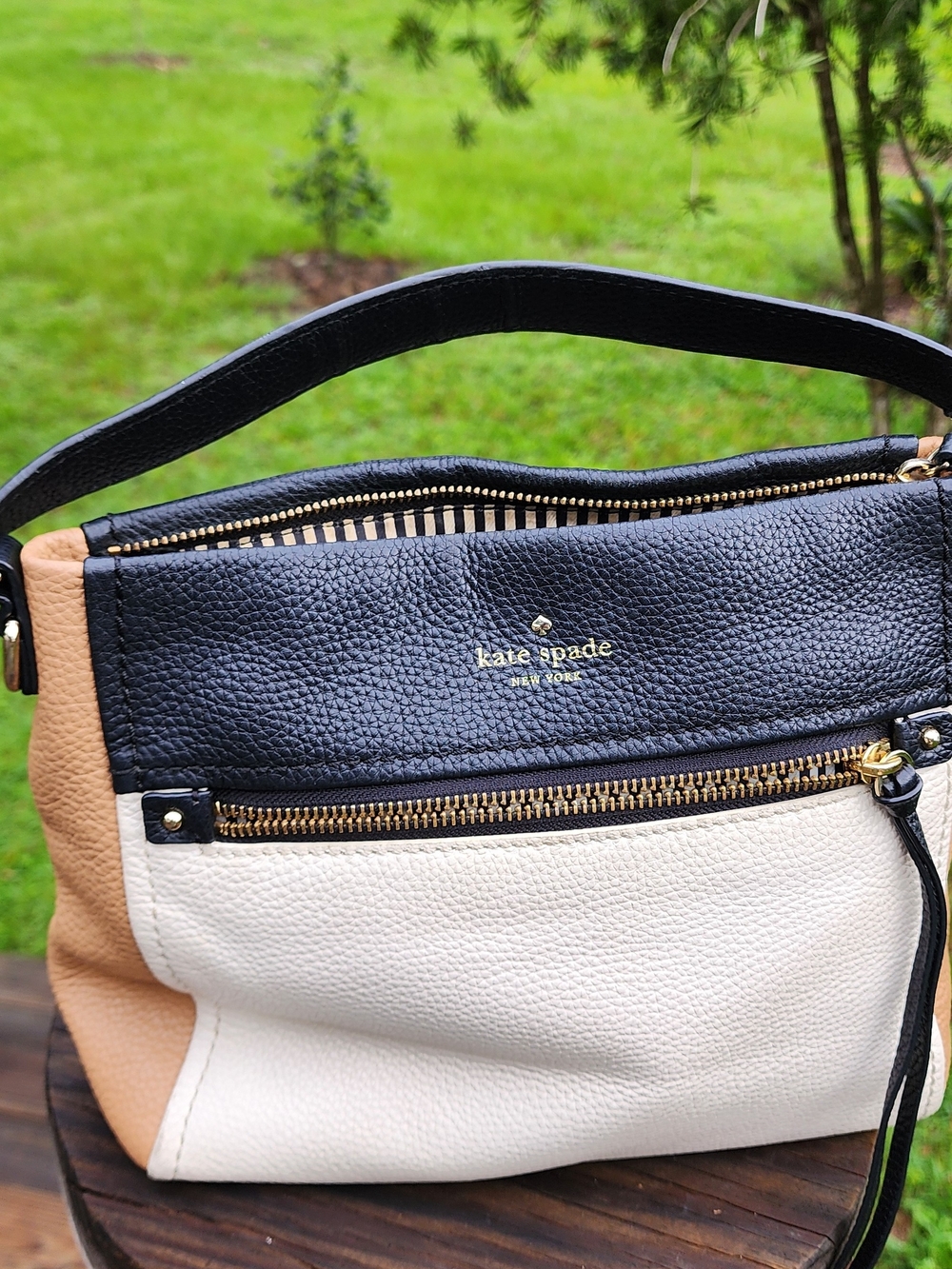 kate spade Black, White & Tan Colorblock Leather Shoulder Bag - Picture 7 of 16